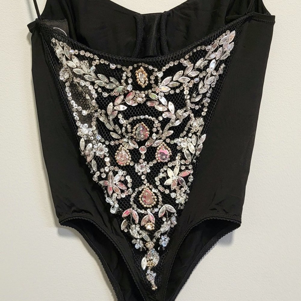 ***SOLD*** LA PERLA RITMO Black Bodysuit with Jeweled & Beaded Back